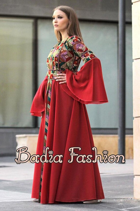 Elegant Abaya Thobe Dress Palestine Embroidery Palestinian