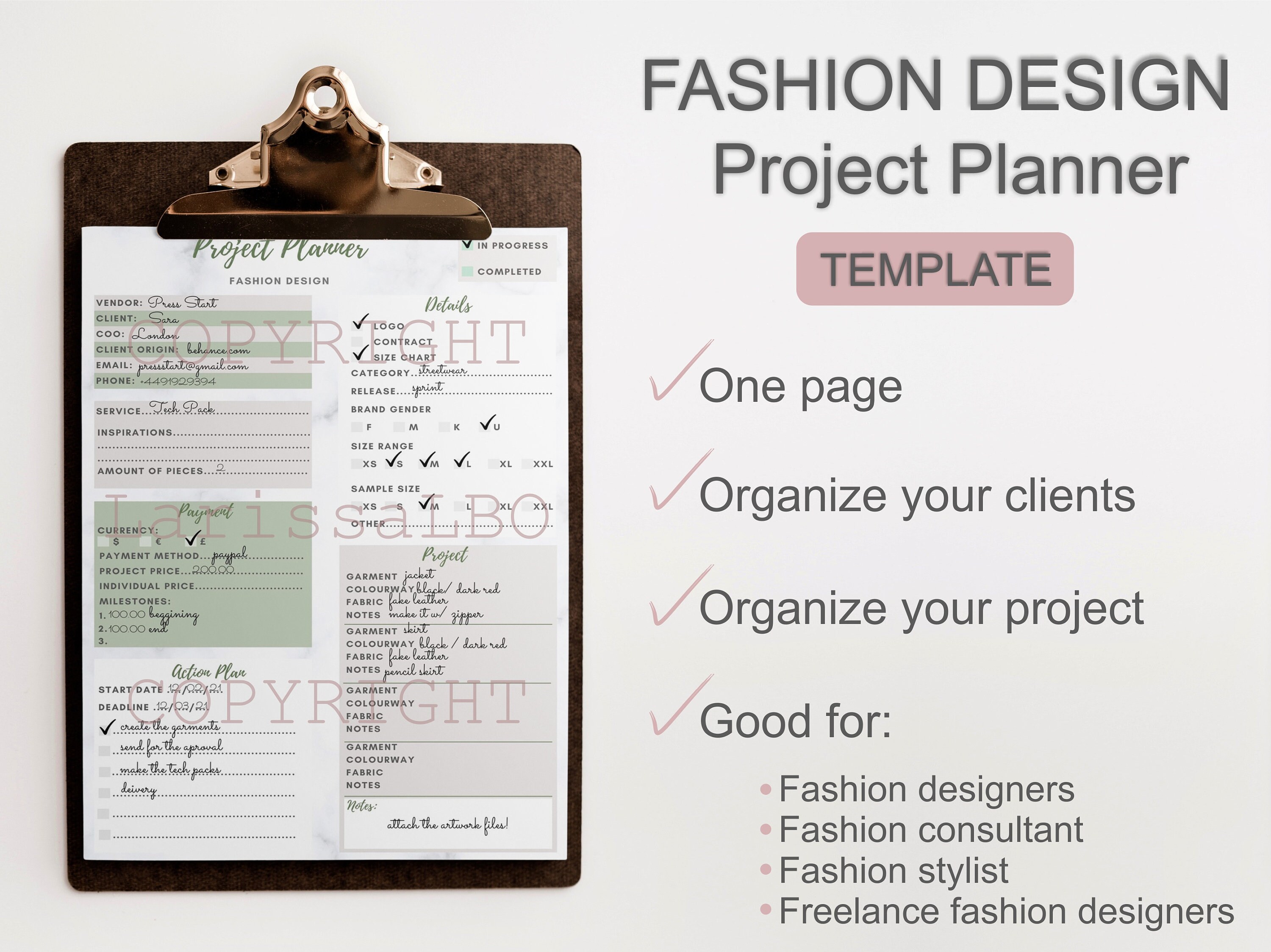 Project Planner for Fashion Design Freelancer Fashion Design Etsy