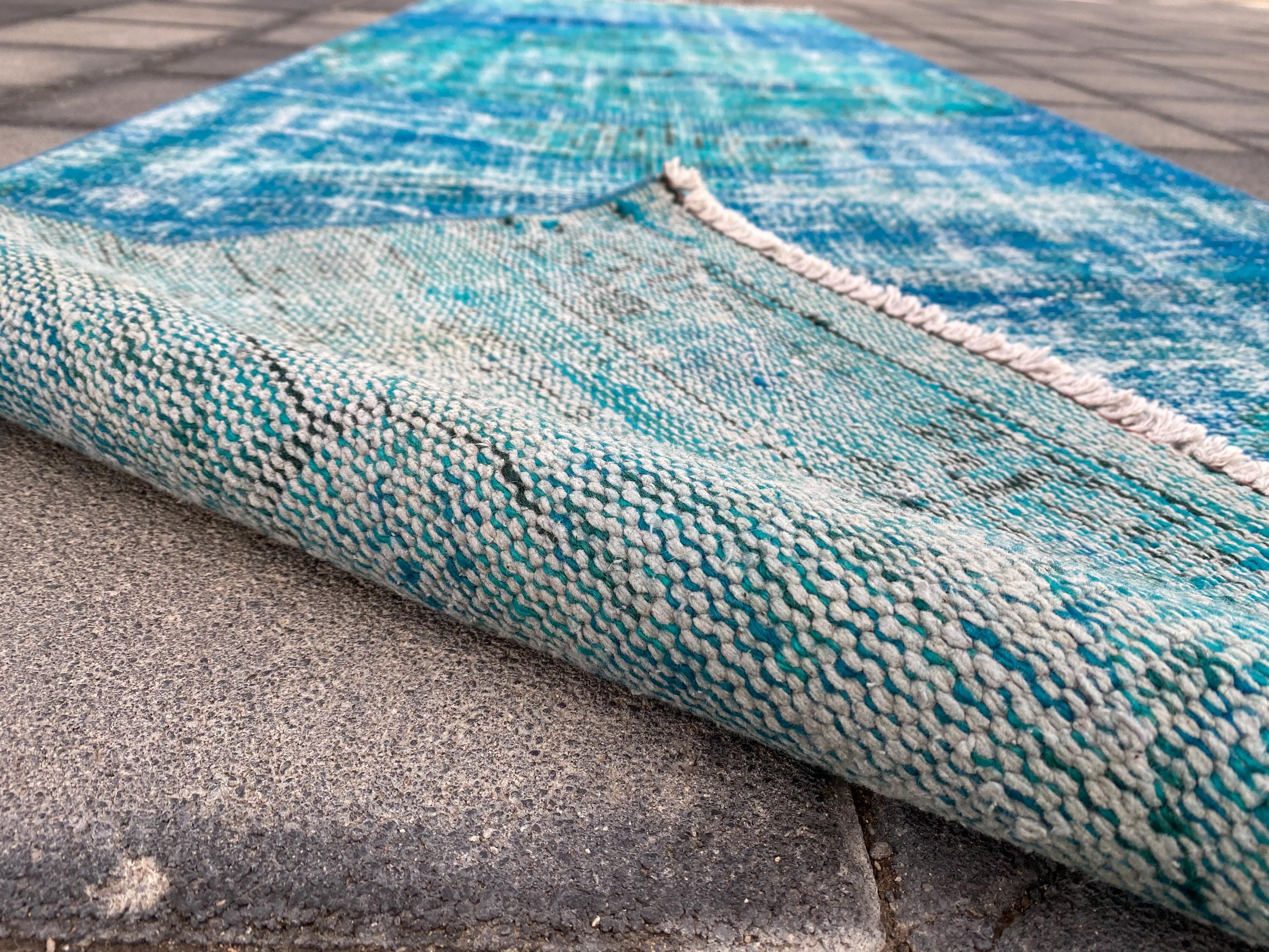 Vintage Turkish Runner Rug 2.9x9.2 Ft, Turquoise Blue Oushak Rug