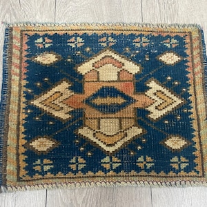 1x1 Small rug, 1x1 Square rug, 1x1 Blue rug, 1x1 Turkish rug, 1x1 Vintage rug, 1x1 Oushak rug, 1x1 Bath rug, 1x1 Wool rug, 1.1x1.4 ft
