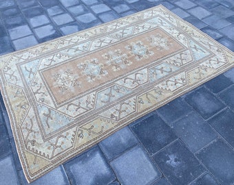 5.0 x 8.1 ft, Faded rug, Turkish rug, Vintage rug, Area rug, Neutral rug, Handmade Wool rug, Oushak rug, Pastel rug, Boho rug, Antique rug