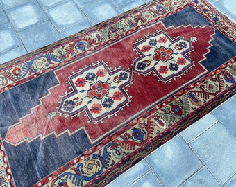Turkish rug, Vintage rug, Oriental rug, Floor rug, Area rug, Boho rug, Turkey rug, Bohemian rug, Oushak rug, Handmade wool rug 3.9x7.8 ft,