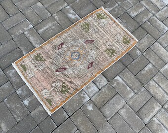 80 Years Old rug, Pastel rug, Distressed rug, Faded rug, Muted rug, Turkish rug, Bohemian rug, Pink Small rug, 1.7 x 3.1 ft = 51 x 94 cm