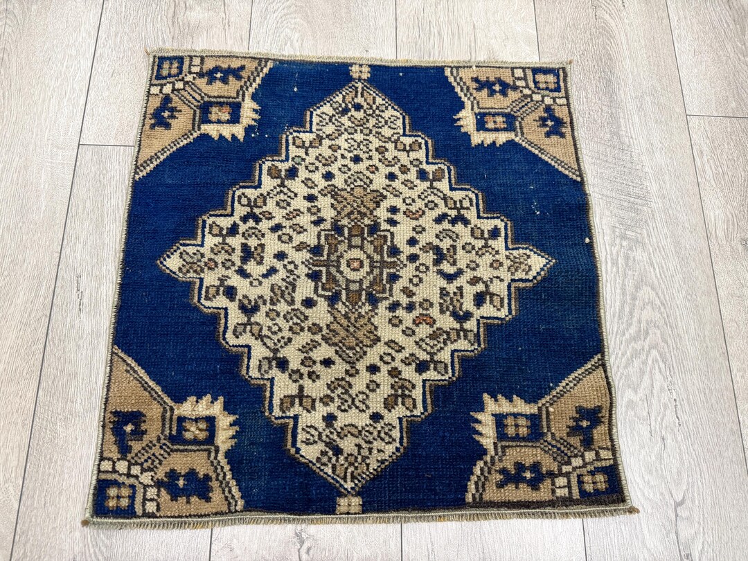 1.8 X 1.8 Ft, Square Blue Rug, Turkish Small Rug, Doormat - Etsy