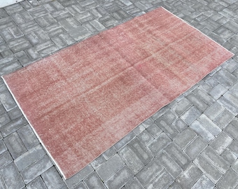 Handmade Pink Oushak Rug: Vintage Turkish Wool Area Rug (3.7x6.8 ft)