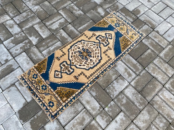 Boho Decor rug Turkish Oushak rug Oriental rug Doormat rug  1.54x2.85ft Handmade Wool rug Small Vintage rug Bedside rug Entrway rug