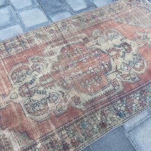 4x8 Faded red rug, 4x8 Area rug, 4x8 Vintage rug, 4x8 Turkish rug, Antique rug, Boho decor rug, Bohemian rug, Handmade wool rug, 4.2x8.4 ft