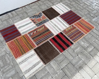 4x6 Turkish rug, 4x6 Vintage rug, 4x6 Patchwork rug, 4x6 Area rug, 4x6 Oushak rug, Bohemian rug, Handmade rug, Antique rug, 3.9 x 5.9 ft