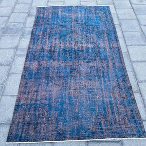 4x7 Blue rug, 4x7 Turkish rug, 4x7 Vintage rug, 4x7 Area rug, Oushak wool rug, Bohemian rug, Distressed rug, Boho rug, Wool rug, 4.2x7.5 ft