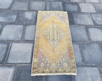 Turkish rug, Bohemian rug, Doormat, Floral rug, Bath rug, Vintage rug, Oushak rug, Oriental rug, Orange Small rug, 1.6 x 3.3 ft = 49x100 cm