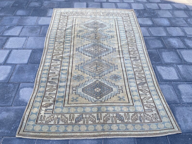 Bohemian rug, Turkish rug, Handmade rug, Floral rug, Overdyed rug, Vintage rug, Pastel rug, Green Area rug, 5.0 x 8.0 ft 150 x 245 cm image 3
