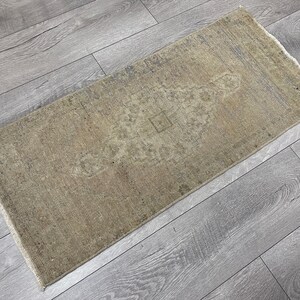 Brown rug small, Turkish rug, Vintage rug, Doormat rug, Oushak wool rug, Antique rug, Muted rug, Pastel rug, Neutral rug, 1.4 x 3.2 ft