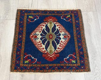 Blue square rug, Vintage small rug, Turkish rug, Oushak rug, Organic wool rug, Bohemian rug, Handmade rug, Oriental rug, Boho rug 1.8x2.0 ft