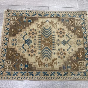 Vintage Turkish Oushak Rug: Small Square Wool Bath Mat (1.8x2.2 ft)