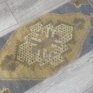 Yellow Small rug, Faded rug, Vintage rug, Turkish rug, Bohemian rug, Boho rug, Oushak rug, Doormat,  Kitchen rug, Antique rug, 1.2x2.9 ft