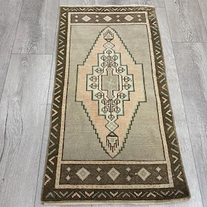 Brown rug, Small rug, Turkish rug, Doormat, Vintage rug, Neutral rug, Oushak rug, Bohemian rug, Antique rug, Rustic rug, Boho rug 1.6x3.1 ft