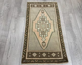 Brown rug, Small rug, Turkish rug, Doormat, Vintage rug, Neutral rug, Oushak rug, Bohemian rug, Antique rug, Rustic rug, Boho rug 1.6x3.1 ft
