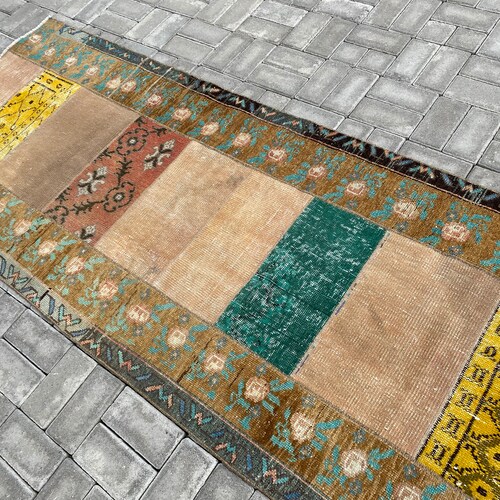 3.1 x 8.2 ft, Colorful rug, Kids room rug, Turkish shops rug, Runner rug, Vintage rug, Oushak rug, Patchwork rug, Antique rug, Wool rug, 96x250 cm