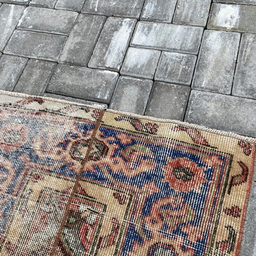 2.4 x 11.5 ft, 80 Years old rug, Runner rug, Antique rug, Vintage rug, Patchwork rug, Turkish rug, Oushak rug, Blue Runner shops rug, 74x350 cm