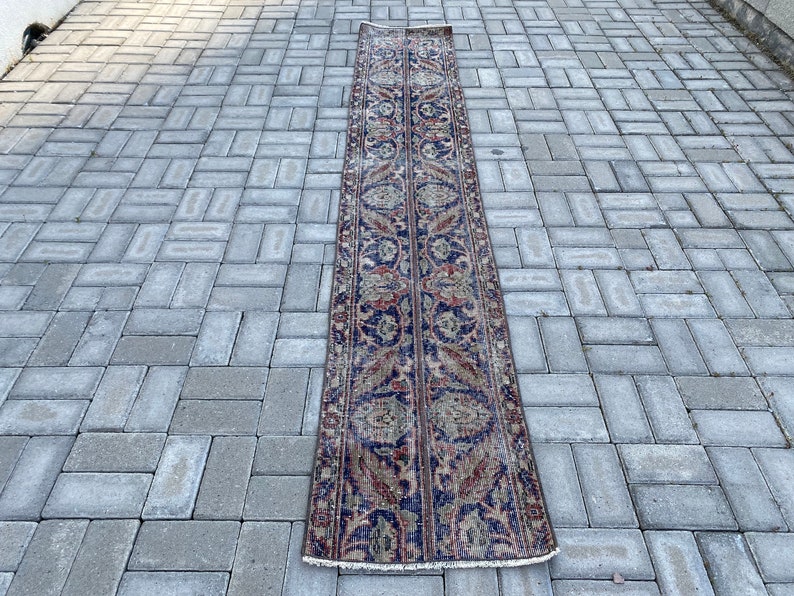 Very Thin Runner rug, Corridor rug, Hallway rug, Wool Turkish rug, Oushak Runner , Vintage rug, Orange Runner rug 1.6 x 8.8 ft 48 x 271 cm image 6