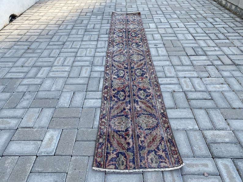 Very Thin Runner rug, Corridor rug, Hallway rug, Wool Turkish rug, Oushak Runner , Vintage rug, Orange Runner rug 1.6 x 8.8 ft 48 x 271 cm image 7