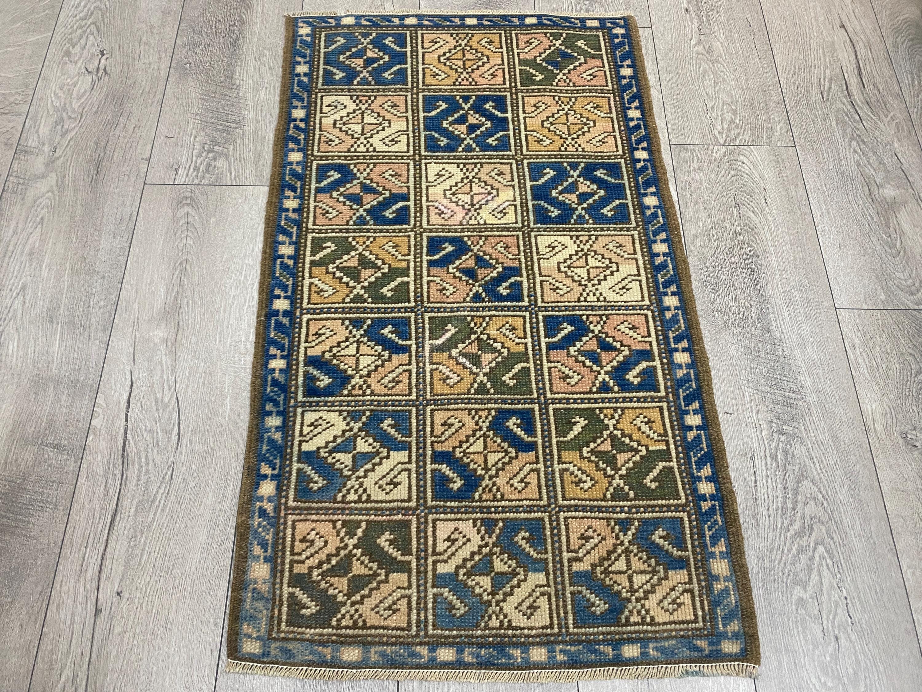 2x3 Doormat rug, 2x3 Blue rug, 2x3 Turkish rug, 2x3 Mini rug, 2x3 Small rug, 2x3 Oushak rug, 2x3 Bath rug, Handmade wool rug, 1.9x3.2 ft