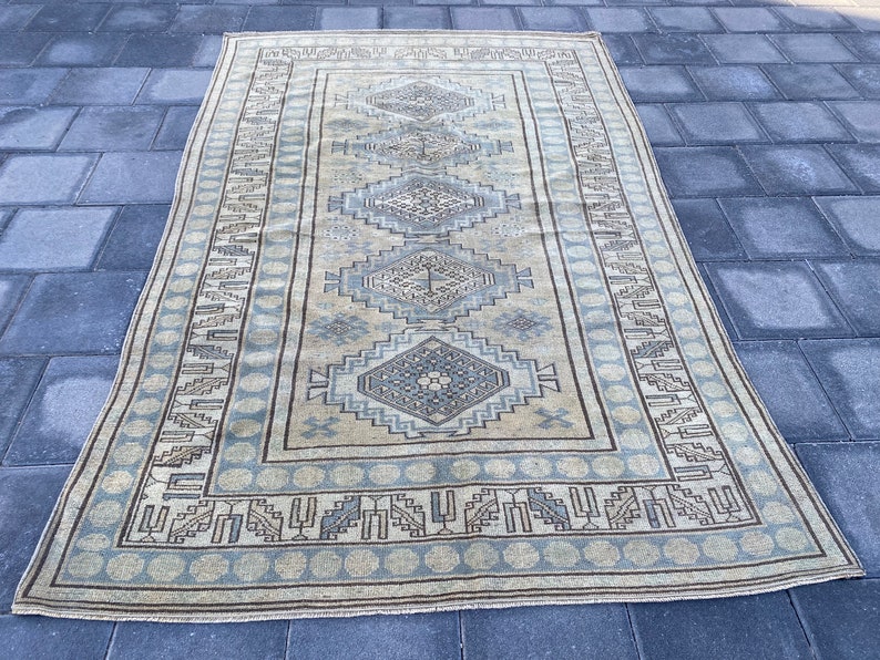 Bohemian rug, Turkish rug, Handmade rug, Floral rug, Overdyed rug, Vintage rug, Pastel rug, Green Area rug, 5.0 x 8.0 ft 150 x 245 cm image 5