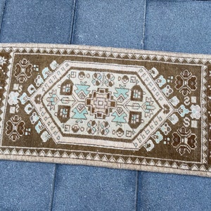 Small rug, Anatolian rug, Red Yellow rug, Turkish Vintage rug, Handmade rug, Bohemian rug, Doormat, Kitchen rug, Wool rug, 1.5 x 3.1 ft image 6
