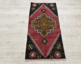 Alfombra rosa y azul, mini alfombra turca, alfombra vintage, alfombra Oushak, alfombra rústica, alfombra hecha a mano, alfombra boho, alfombra oriental, decoración boho, 1,6 x 3,3 pies