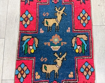 Pink small rug, Vintage rug, Turkish rug, Doormat, Bath rug, Unique rug, Oushak rug, Entryway rug, Boho rug, Bohemian rug, 1.6x3.0 ft