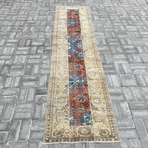 Turkish runner rug, Vintage rug, Oushak wool rug, Patchwork rug, Hallway rug, Narrow rug, Corridor rug, Brown rug, Oriental rug, 2.3x9.4 ft