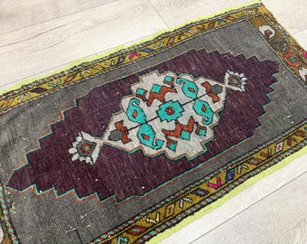 Alfombra turca de lana vintage hecha a mano, diseño bohemio anatolio (1,7 x 3,3 pies)