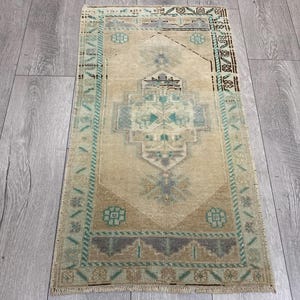 Vintage small rug, Wool turkish rug, Doormat rug, Kitchen rug, Faded rug, Brown rug, Handmade rug, Bohemian rug, Boho decor rug, 1.7x3.1 ft