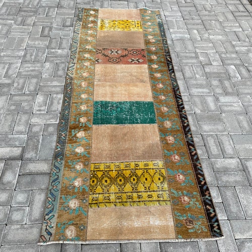 3.1 x 8.2 ft, Colorful rug, Kids room rug, Turkish shops rug, Runner rug, Vintage rug, Oushak rug, Patchwork rug, Antique rug, Wool rug, 96x250 cm
