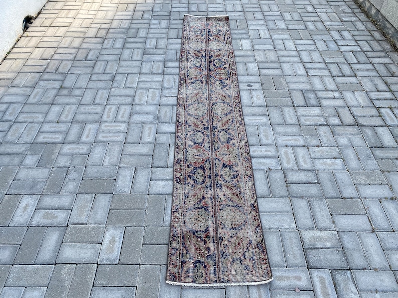 Very Thin Runner rug, Corridor rug, Hallway rug, Wool Turkish rug, Oushak Runner , Vintage rug, Orange Runner rug 1.6 x 8.8 ft 48 x 271 cm image 2