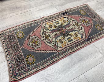 Alfombra pequeña de 2x4, alfombra vintage de 2x4, alfombra turca de 2x4, alfombra de entrada de 2x4, alfombra desteñida de 2x4, alfombra Oushak de 2x4, alfombra de baño de 2x4, 1.8x3.8 pies
