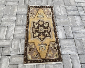 Faded rug, Doormat, Small rug, Entryway rug, Turkish rug, Oushak rug, Vintage rug, Oriental rug, Yellow Small rug, 1.4 x 2.8 ft = 44 x 88 cm