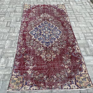 4x8 Turkish rug, 4x8 Vintage rug, 4x8 Oushak rug, 4x8 Red rug, 4x8 Handmade rug, 4x8 Bohemian rug, Oriental rug, Home decor, 3.9x7.8 ft