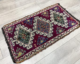 Tappeto piccolo viola, tappeto vintage, tappeto Oushak, tappeto boho, tappeto di lana, tappeto piccolo turco, tappeto orientale, tappeto boho, tappeto fatto a mano, 1,6x2,8 piedi