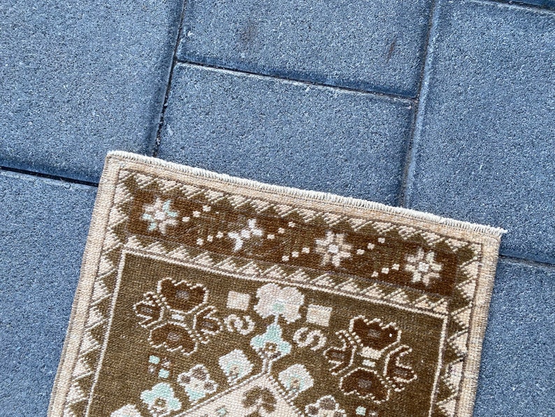 Small rug, Anatolian rug, Red Yellow rug, Turkish Vintage rug, Handmade rug, Bohemian rug, Doormat, Kitchen rug, Wool rug, 1.5 x 3.1 ft image 8