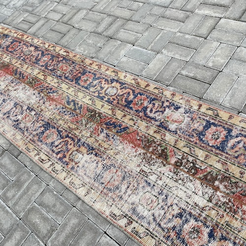 2.4 x 11.5 ft, 80 Years old rug, Runner rug, Antique rug, Vintage rug, Patchwork rug, Turkish rug, Oushak rug, Blue Runner shops rug, 74x350 cm