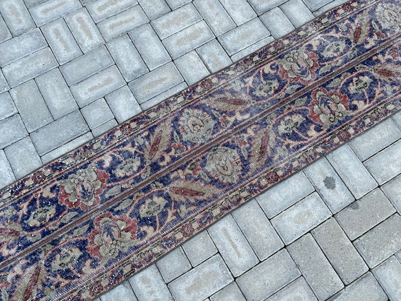 Very Thin Runner rug, Corridor rug, Hallway rug, Wool Turkish rug, Oushak Runner , Vintage rug, Orange Runner rug 1.6 x 8.8 ft 48 x 271 cm image 3