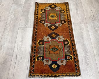 Oranje tapijt, uniek tapijt, vintage klein tapijt, Turks minitapijt, Oosters tapijt, boho-tapijt, boho-tapijt, deurmattapijt, Oushak-tapijt, 1,8 x 3,6 ft