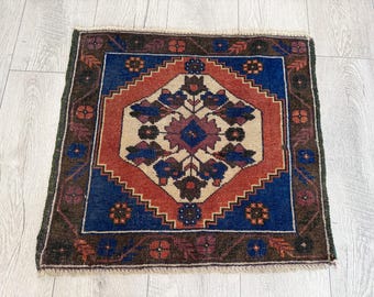 Alfombra cuadrada, mini alfombra turca, alfombra vintage pequeña, alfombra oriental, alfombra de lana orgánica, alfombra hecha a mano, alfombra bohemia, alfombra oriental, 1,9 x 2,0 pies
