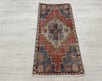 Vintage klein tapijt, Turks wollen tapijt, Oosters tapijt, natuurlijk tapijt, handgemaakt tapijt, bloementapijt, badmat, Oushak tapijt, boho tapijt, 1,6 x 3,3 ft