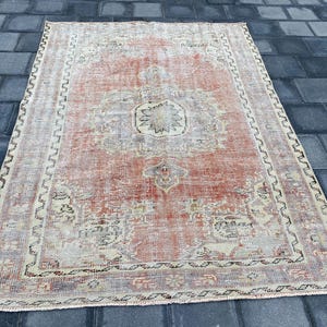 6x8 Large rug, 6x8 Geometric rug, 6x8 Turkish rug, 6x8 Vintage rug, 6x8 Faded rug, 6x8 Oushak rug, Bohemian rug, Handmade rug, 5.8x7.9 ft