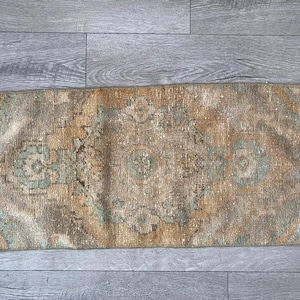 Orange small rug, Vintage rug, Doormat, Turkish rug, Kitchen rug, Oushak rug, Bohemian rug, Handmade rug, Boho rug, Antique rug, 1.3x2.8 ft