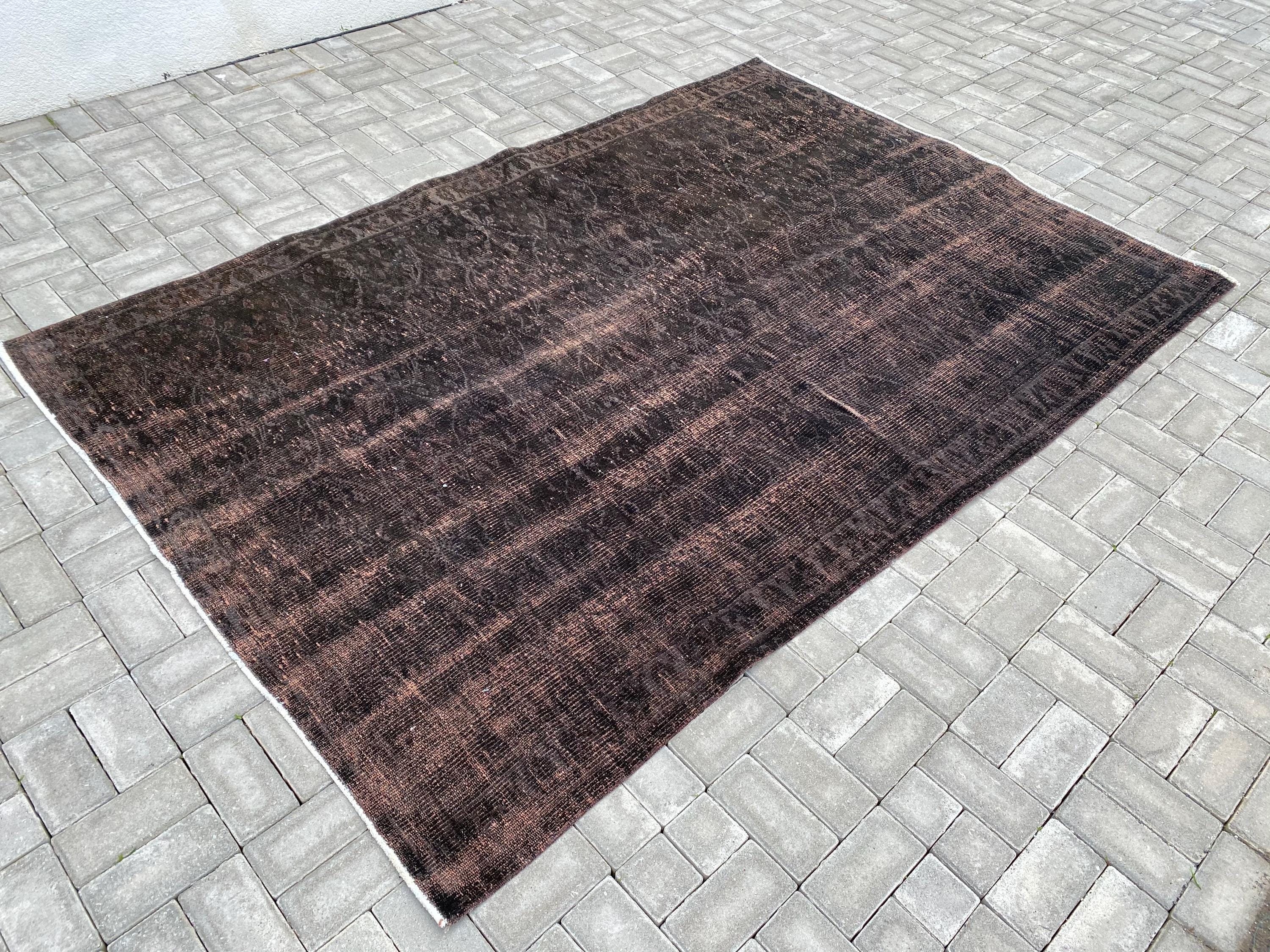 Black large rug, Vintage rug, Turkish rug, Area rug, Overdyed rug, Distressed rug, Oushak rug, Bohemian rug, Living room rug, 5.6x8.3 ft