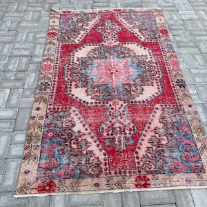 Turkish rug, Oushak rug, Vintage rug, Bohemian rug, Oriental rug, Handmade rug, Bohemian rug, Anatolian rug, Area rug, Boho rug, 4.1x6.7 ft