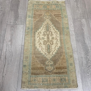 Faded brown rug, Vintage rug, Turkish rug, Antique rug, Small rug, Doormat rug, Bath rug, Oushak wool rug, Bohemian rug, Boho rug 1.6x3.4 ft